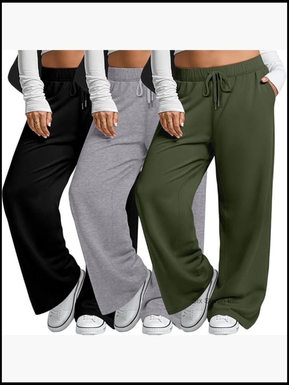 Plus Size Wide Leg Drawstring Lounge Pants with Pockets 3 Pack